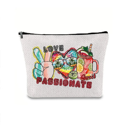 Classic Style Letter Plant Linen Square Makeup Bags