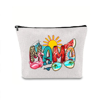 Classic Style Letter Plant Linen Square Makeup Bags