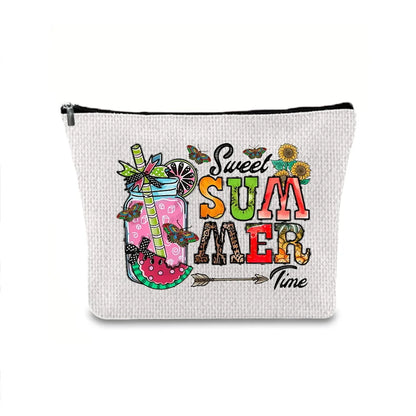 Classic Style Letter Plant Linen Square Makeup Bags