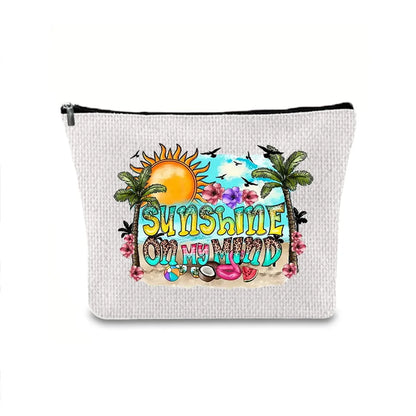 Classic Style Letter Plant Linen Square Makeup Bags