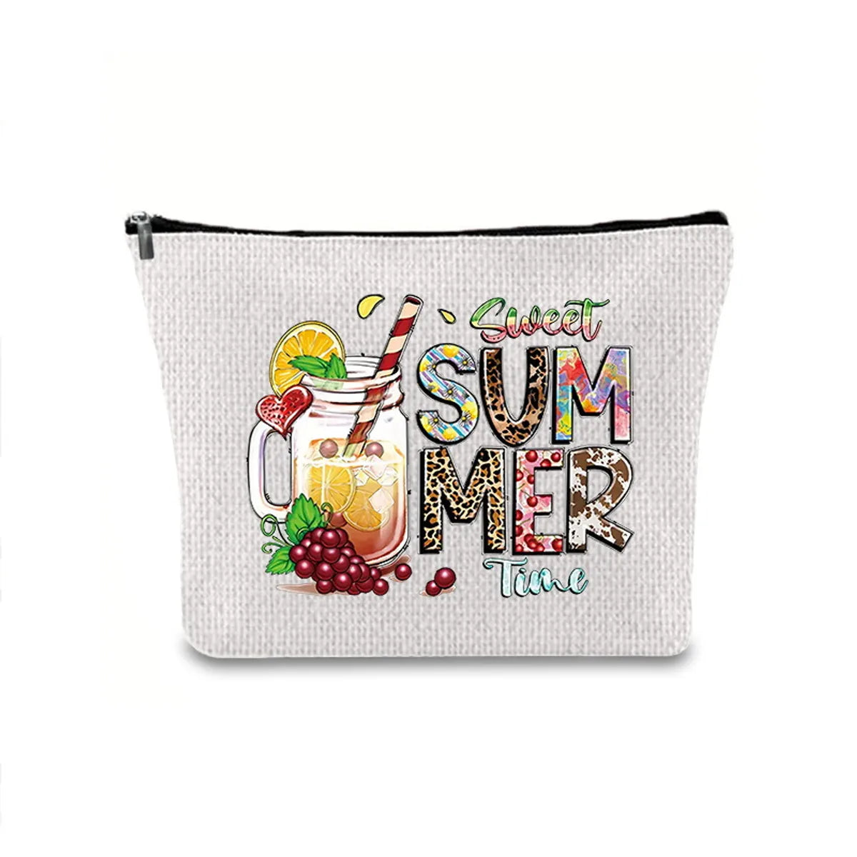 Classic Style Letter Plant Linen Square Makeup Bags