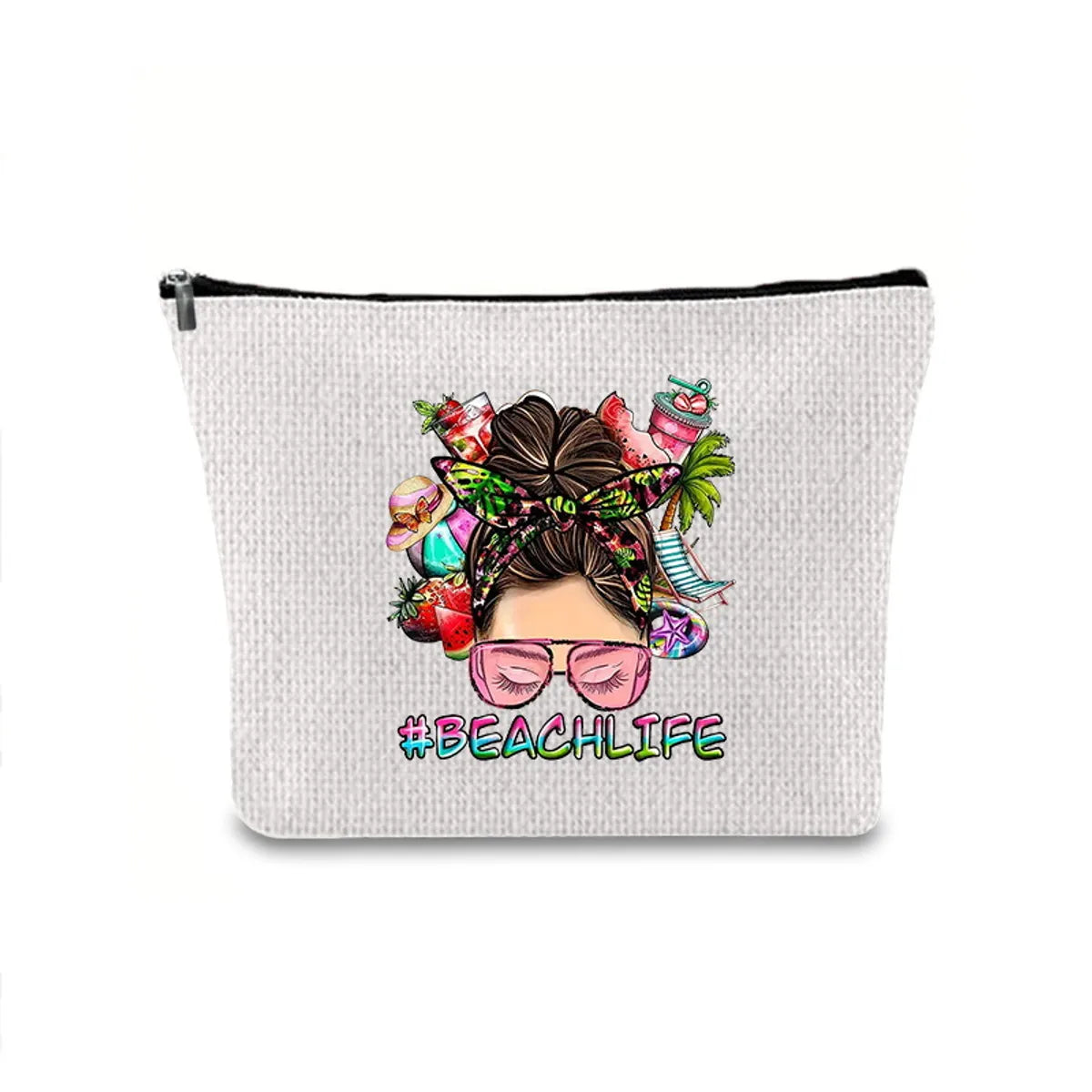 Classic Style Letter Plant Linen Square Makeup Bags