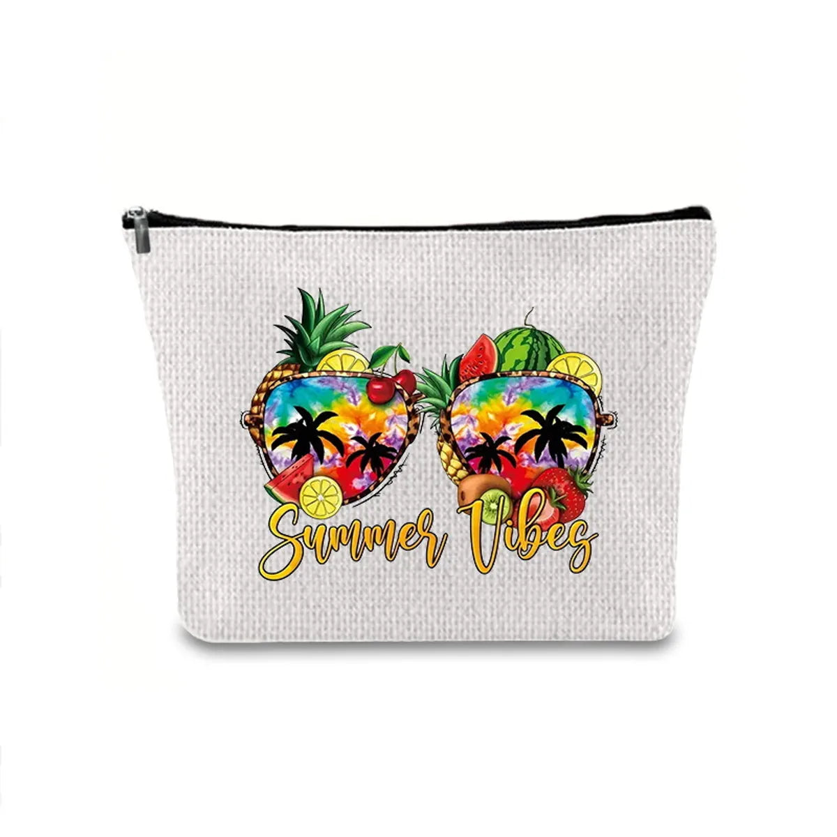 Classic Style Letter Plant Linen Square Makeup Bags