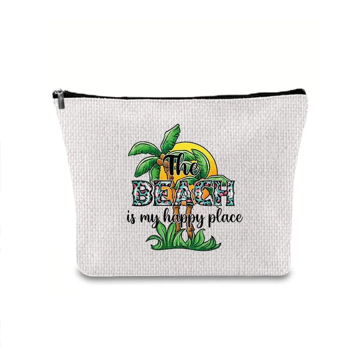 Classic Style Letter Plant Linen Square Makeup Bags