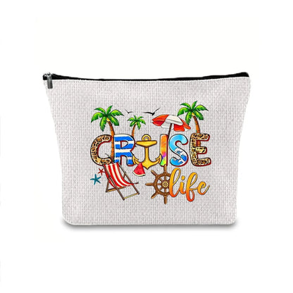 Classic Style Letter Plant Linen Square Makeup Bags