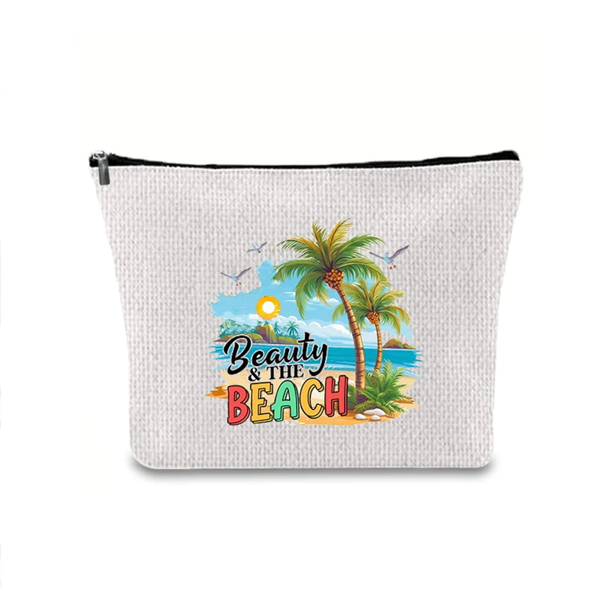 Classic Style Letter Plant Linen Square Makeup Bags