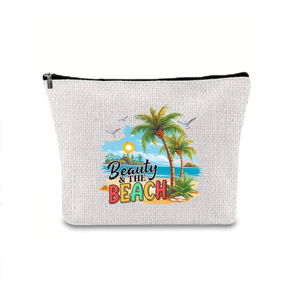 Classic Style Letter Plant Linen Square Makeup Bags