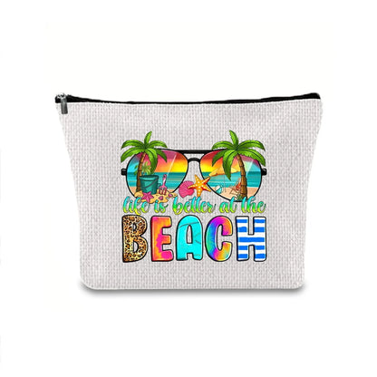 Classic Style Letter Plant Linen Square Makeup Bags