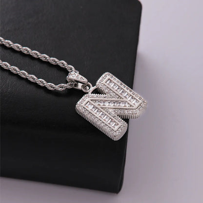 Classic Style Letter Stainless Steel Copper Plating Inlay Zircon Silver Plated Pendant Necklace