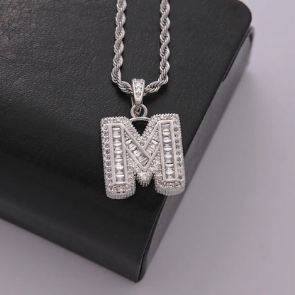 Classic Style Letter Stainless Steel Copper Plating Inlay Zircon Silver Plated Pendant Necklace