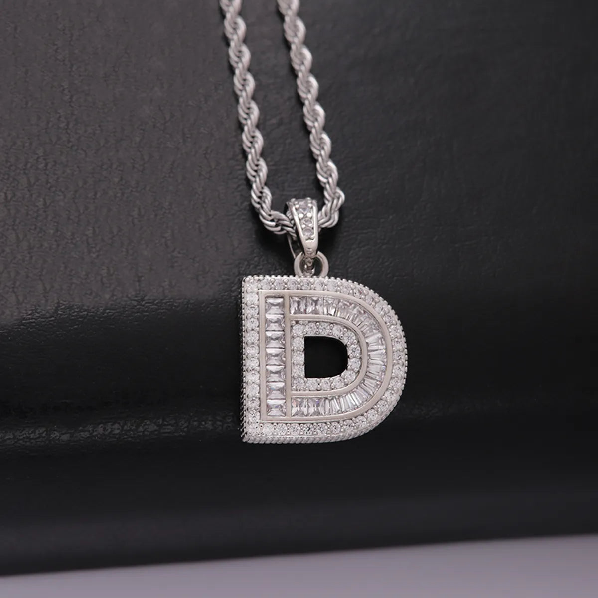 Classic Style Letter Stainless Steel Copper Plating Inlay Zircon Silver Plated Pendant Necklace