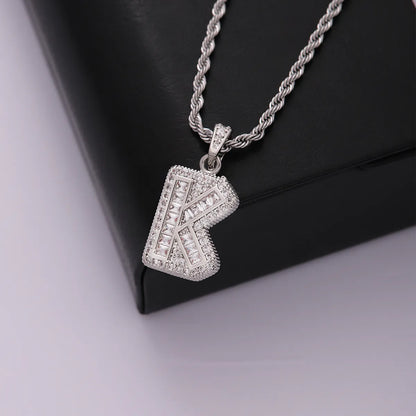 Classic Style Letter Stainless Steel Copper Plating Inlay Zircon Silver Plated Pendant Necklace