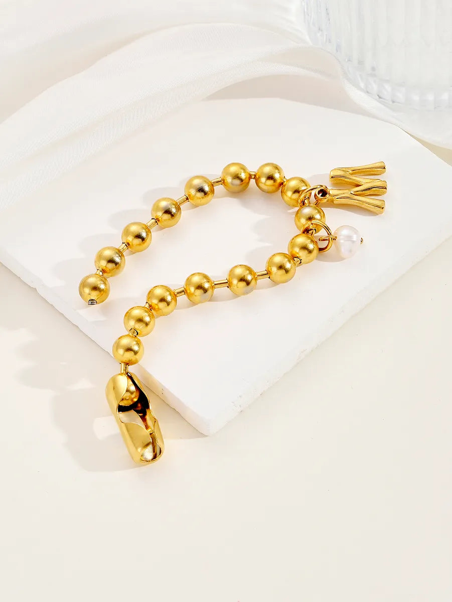 Classic Style Letter Stainless Steel Plating Inlay Artificial Pearls Bracelets