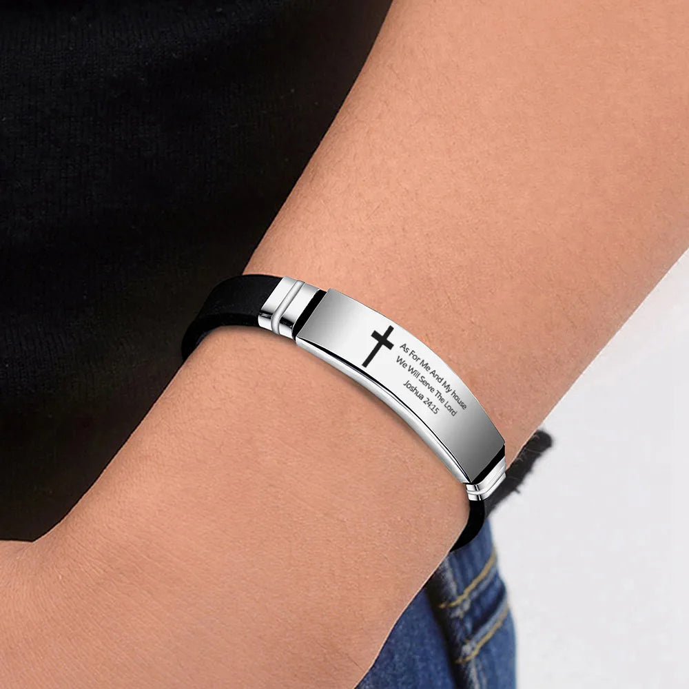 Classic Style Letter Stainless Steel Silica Gel Carving Bangle 1 Piece