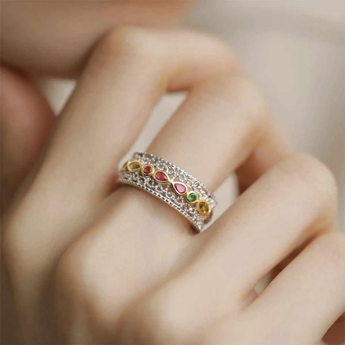 Classic Style Oval Brass Plating White Gold Plated Open Rings