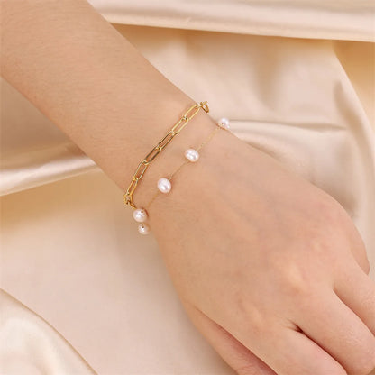 Classic Style Oval Stainless Steel Imitation Pearl Bracelets