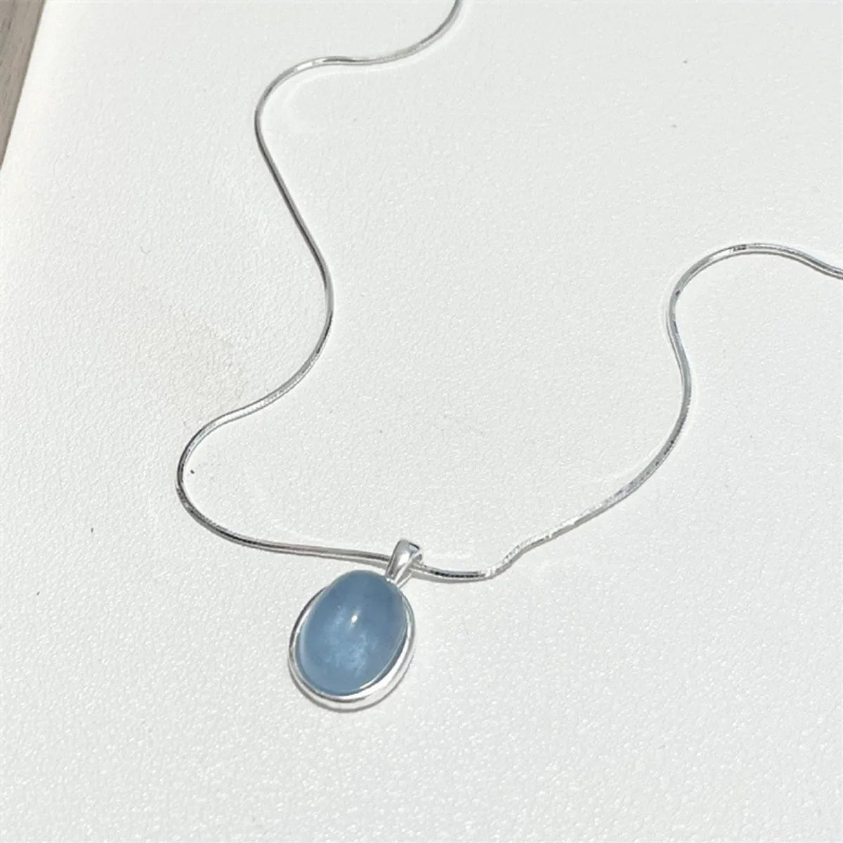 Classic Style Oval Sterling Silver Inlay Moonstone Pendant Necklace