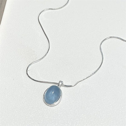 Classic Style Oval Sterling Silver Inlay Moonstone Pendant Necklace