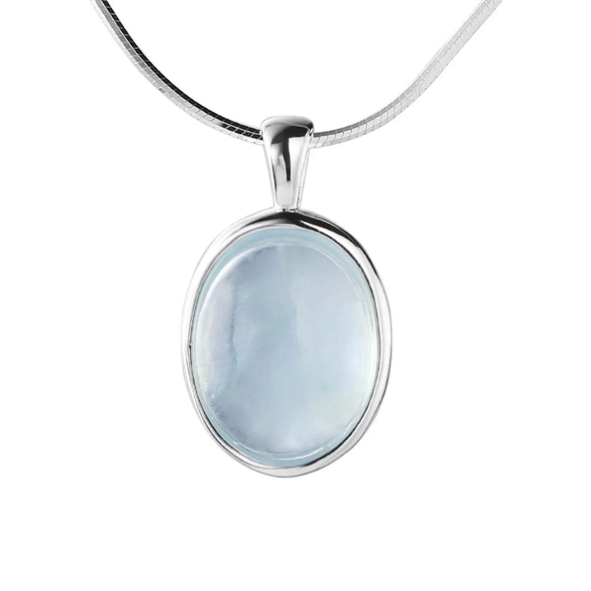 Classic Style Oval Sterling Silver Inlay Moonstone Pendant Necklace