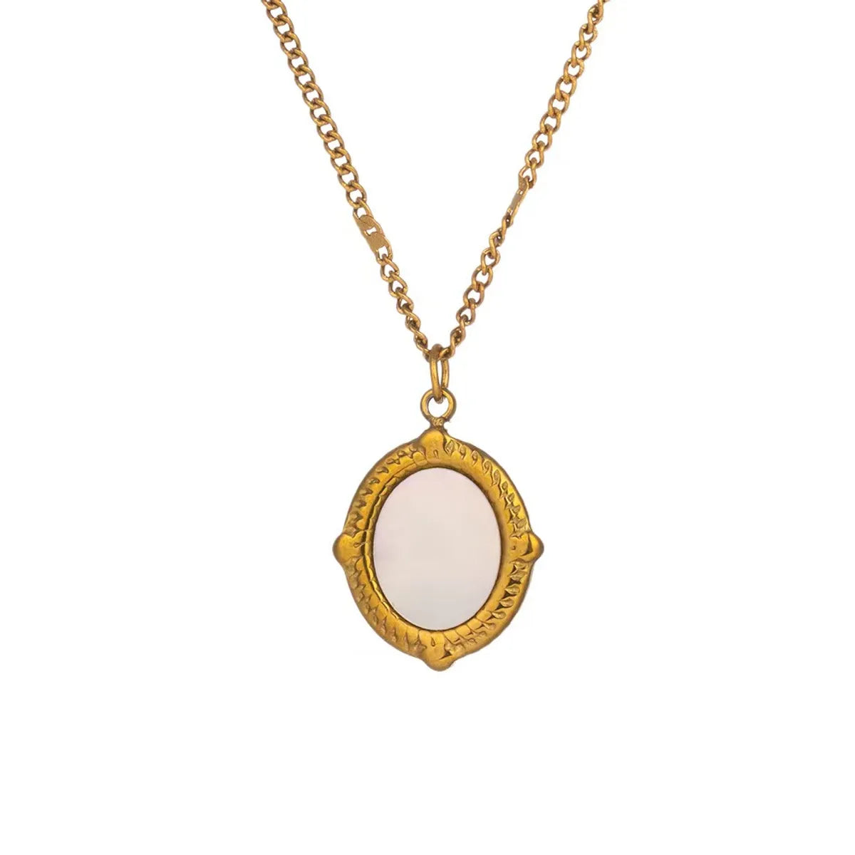 Classic Style Oval Titanium Steel Polishing Plating Inlay Shell 18k Gold Plated Pendant Necklace