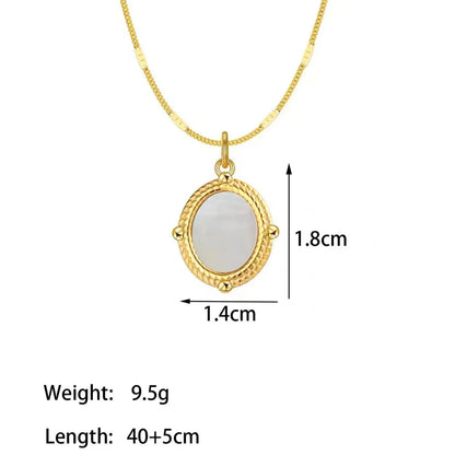 Classic Style Oval Titanium Steel Polishing Plating Inlay Shell 18k Gold Plated Pendant Necklace