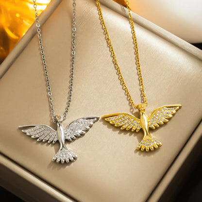 Classic Style Phoenix Stainless Steel Inlay Zircon Pendant Necklace