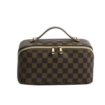 Classic Style Plaid Pu Leather Polyester Square Makeup Bags