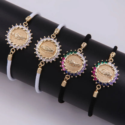 Classic Style Portrait Rope Copper Plating Inlay Zircon 18k Gold Plated Unisex Bracelets