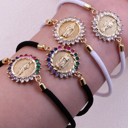 Classic Style Portrait Rope Copper Plating Inlay Zircon 18k Gold Plated Unisex Bracelets