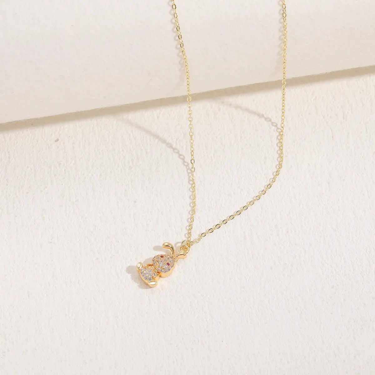 Classic Style Rabbit Copper 14k Gold Plated Zircon Necklace In Bulk