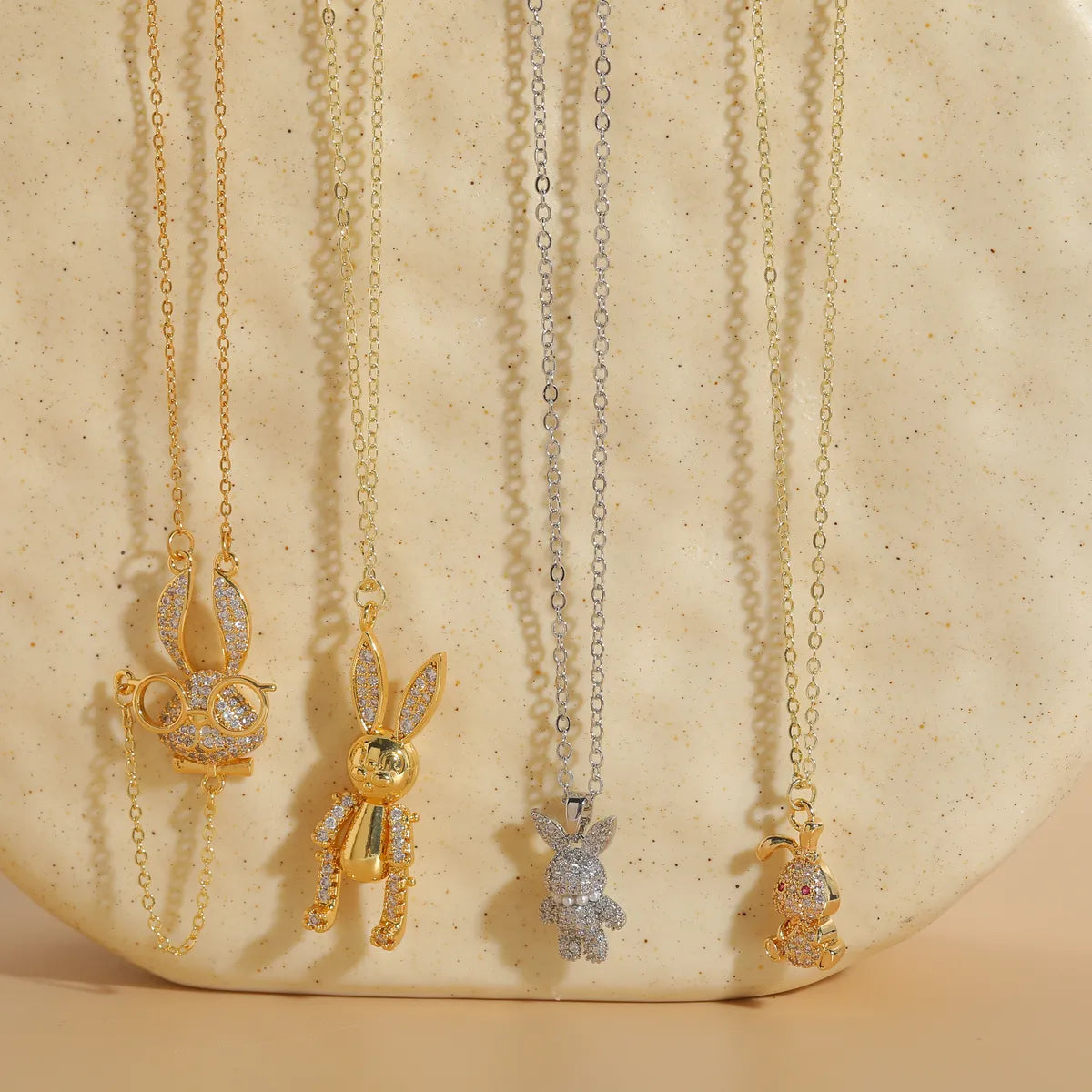 Classic Style Rabbit Copper 14k Gold Plated Zircon Necklace In Bulk