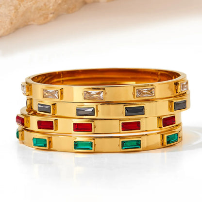 Classic Style Rectangle Stainless Steel Inlay Zircon Bangle