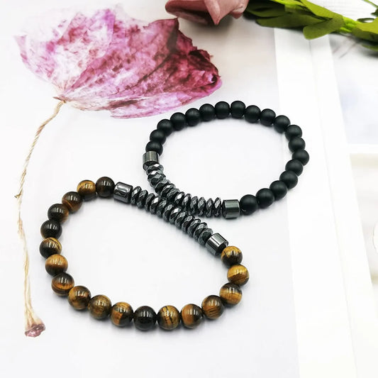 Classic Style Round Natural Stone Tiger Eye Beaded Bracelets