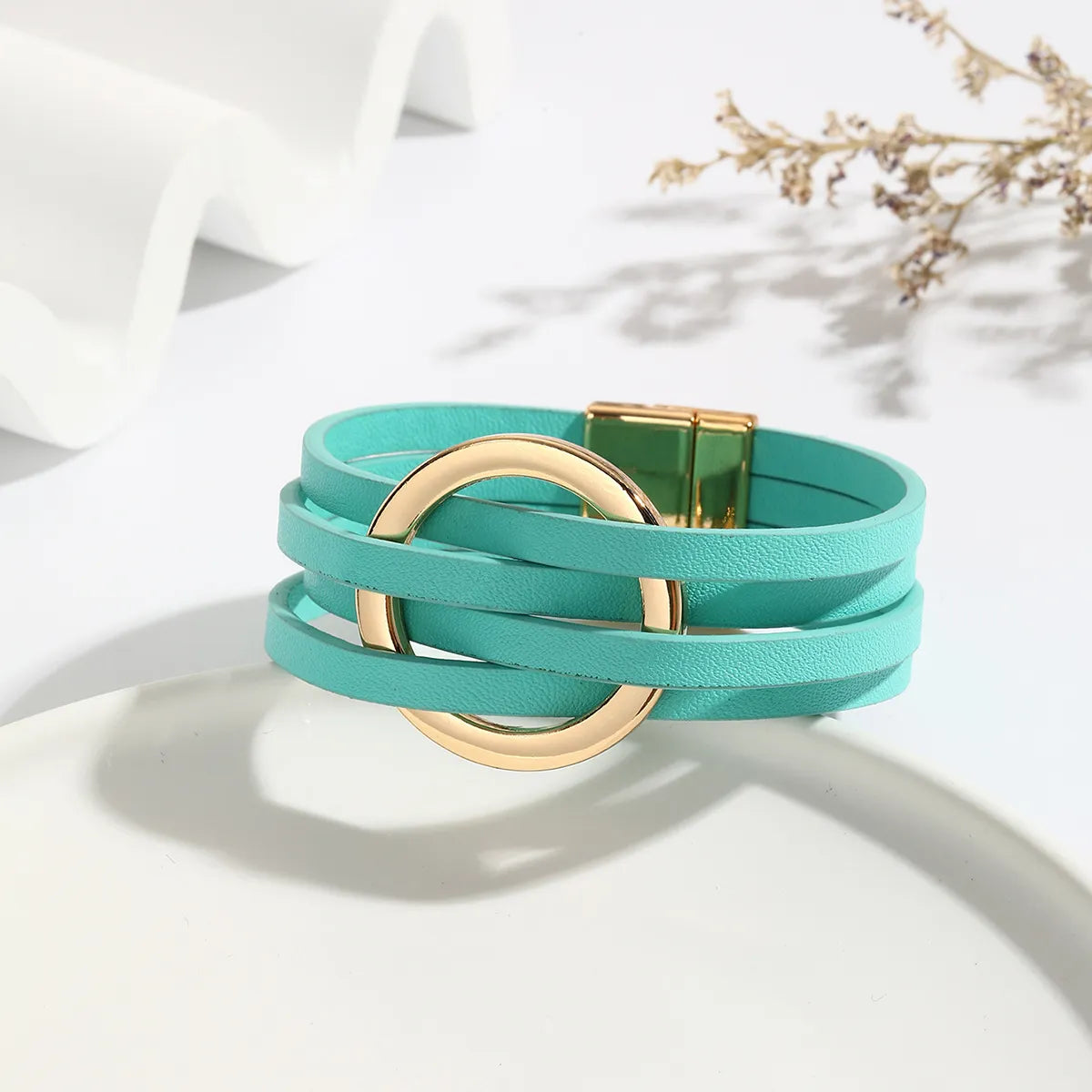 Classic Style Round Pu Leather Alloy Criss Cross Plating Women's Bangle