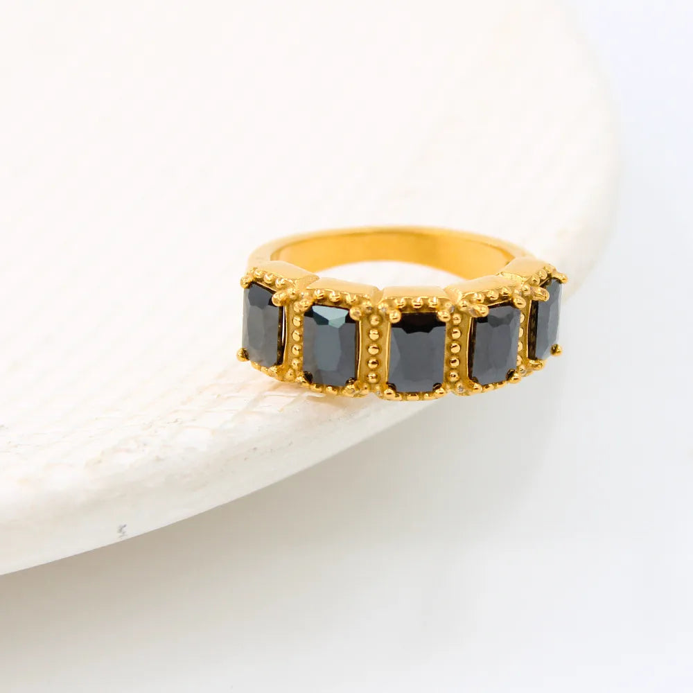 Wholesale Jewelry Classic Style Round 304 Stainless Steel Zircon 18K Gold Plated Inlay Rings