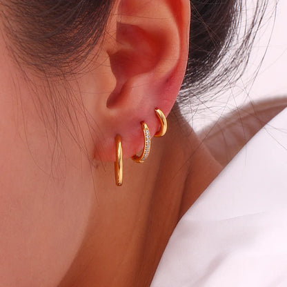 1 Pair Classic Style Round Plating Stainless Steel 18k Gold Plated Earrings