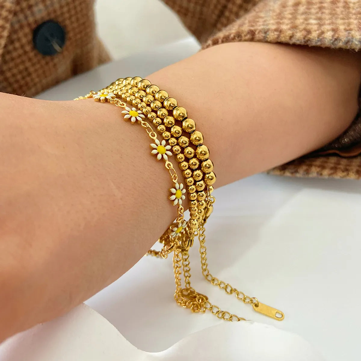 Classic Style Round Stainless Steel Plating Gold Plated Bracelets