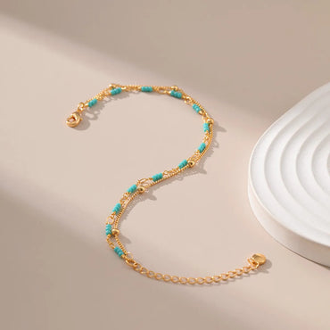 Classic Style Round Turquoise Copper Plating 18k Gold Plated Bracelets