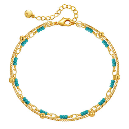 Classic Style Round Turquoise Copper Plating 18k Gold Plated Bracelets