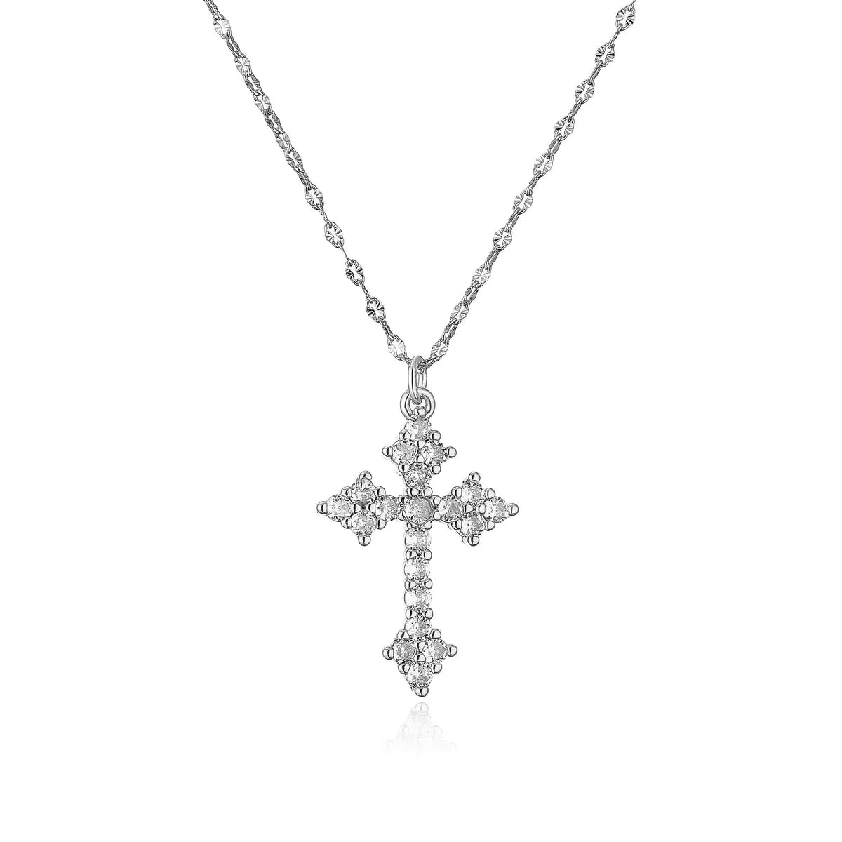 Classic Style Shiny Cross Heart Shape Copper Inlay Artificial Pearls Zircon Pendant Necklace