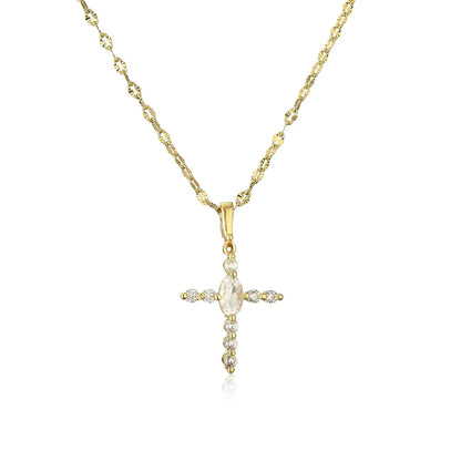 Classic Style Shiny Cross Heart Shape Copper Inlay Artificial Pearls Zircon Pendant Necklace