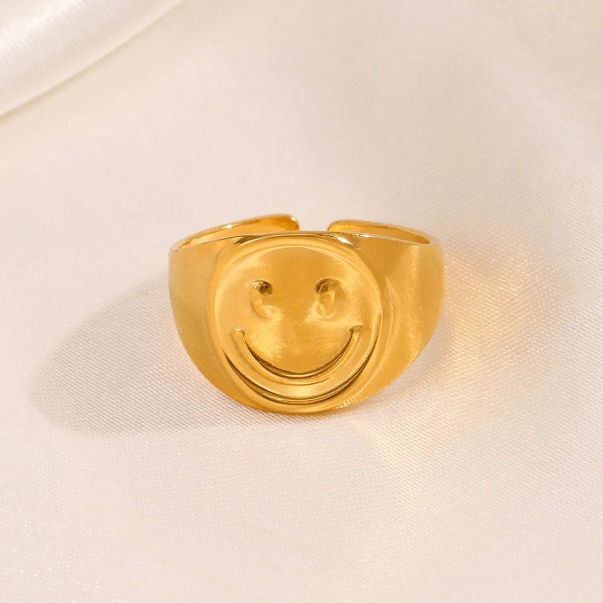 304 Stainless Steel 18K Gold Plated Classic Style Plating Smile Face Open Ring