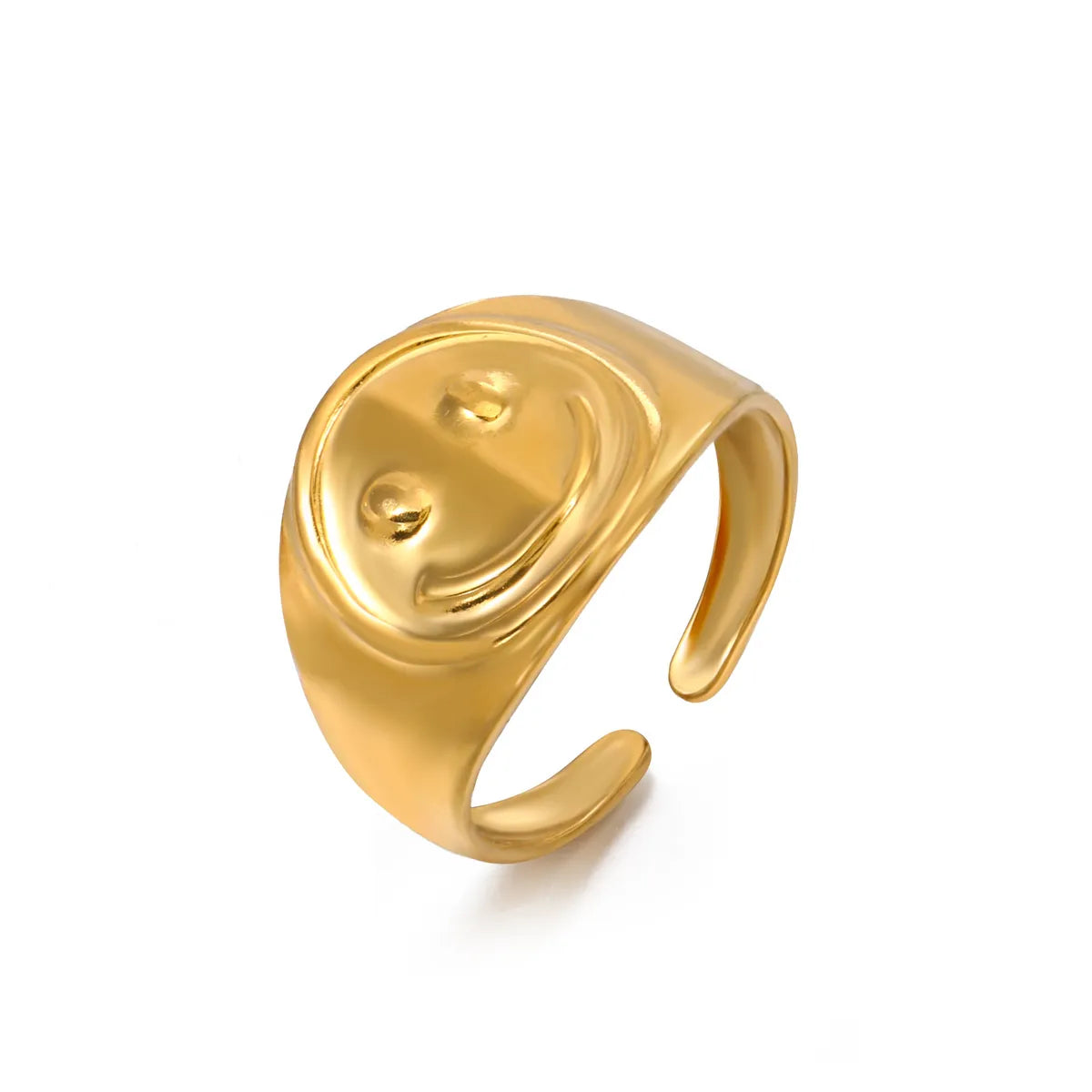 304 Stainless Steel 18K Gold Plated Classic Style Plating Smile Face Open Ring