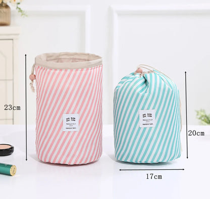 Classic Style Solid Color Canvas Cylindrical Makeup Bags