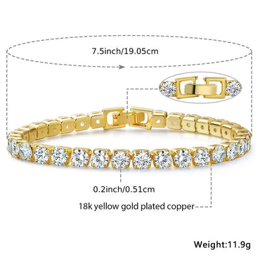 Classic Style Solid Color Copper Plating Inlay Zircon 18k Gold Plated Tennis Bracelet