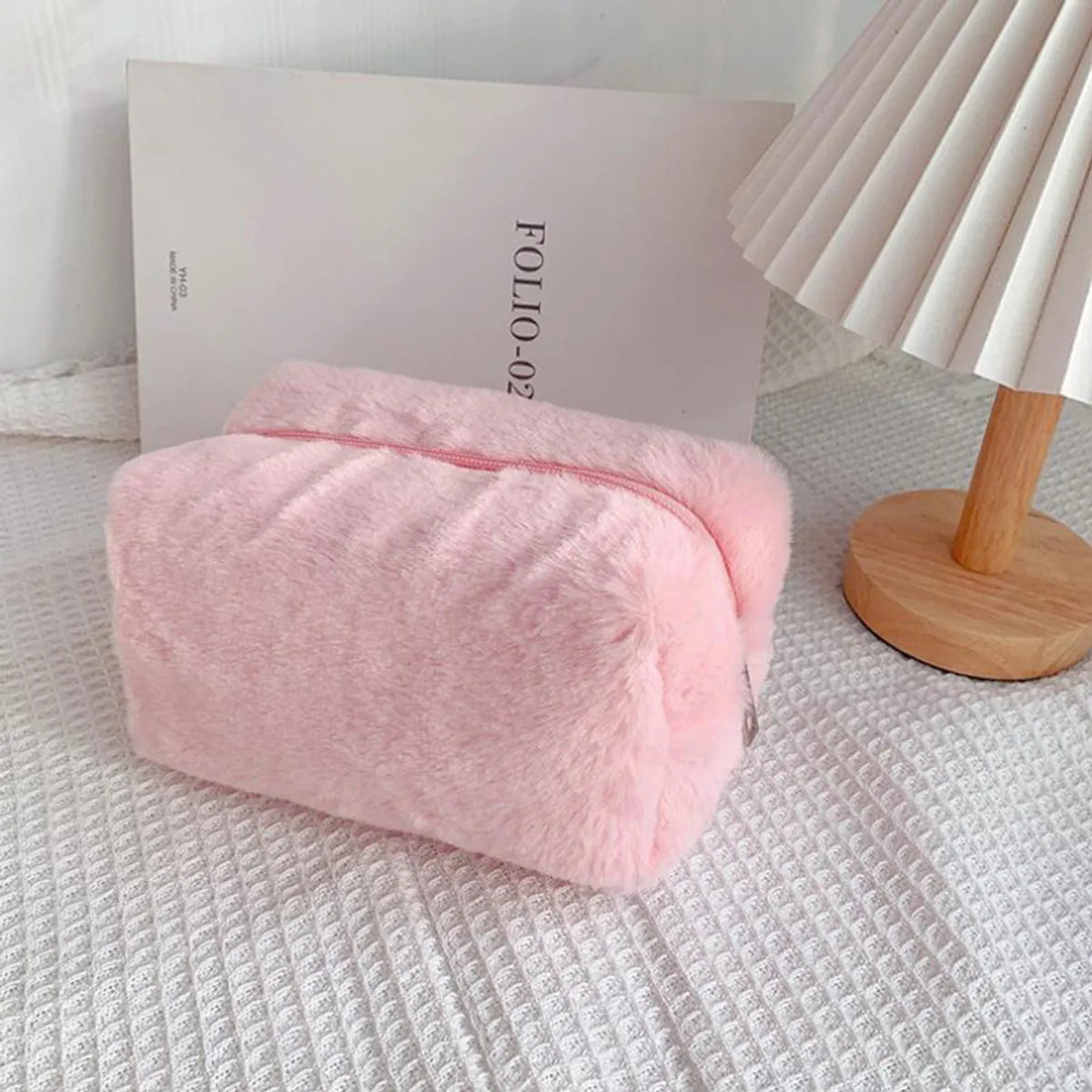 Classic Style Solid Color Cotton Plush Square Makeup Bags