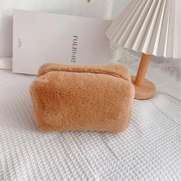 Classic Style Solid Color Cotton Plush Square Makeup Bags