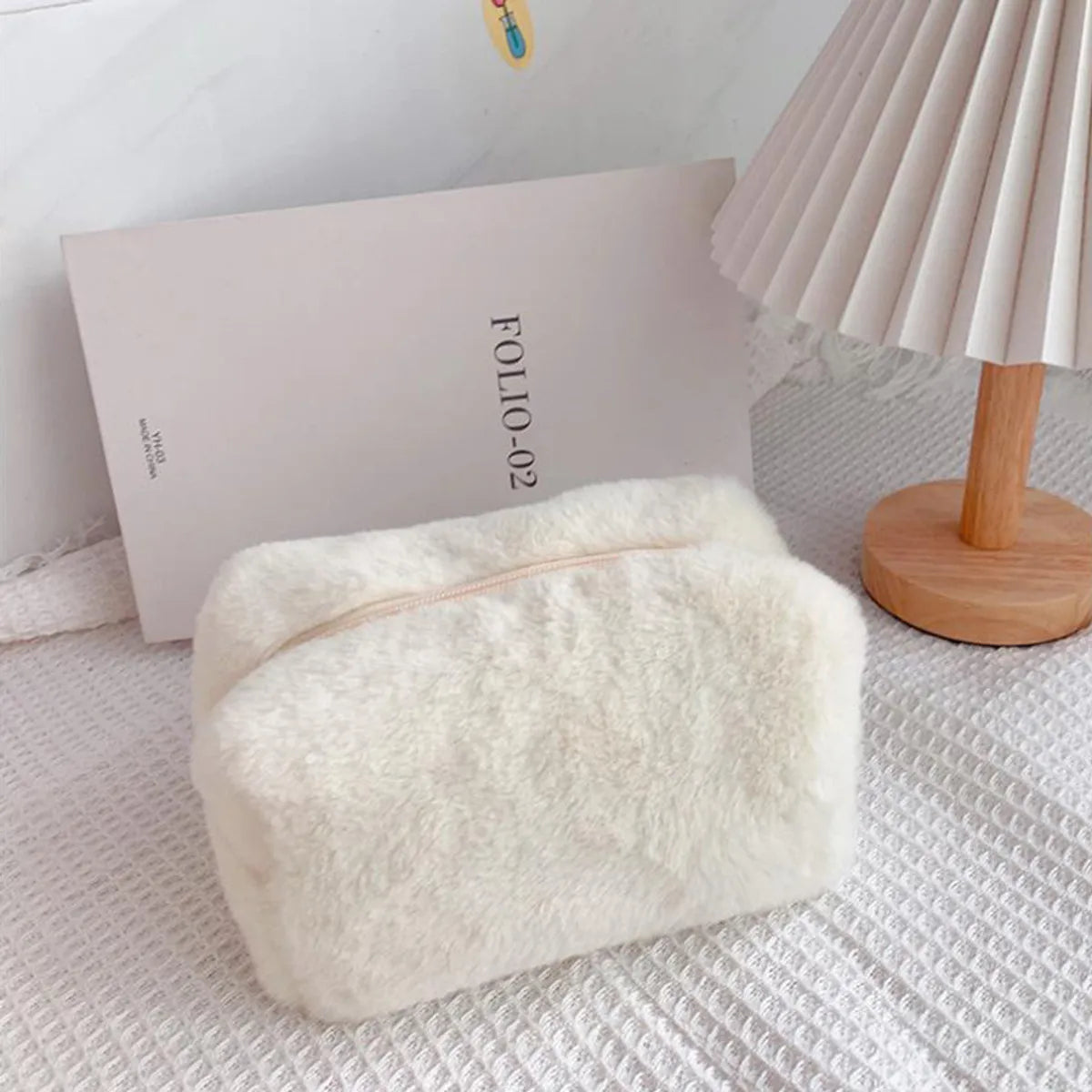 Classic Style Solid Color Cotton Plush Square Makeup Bags