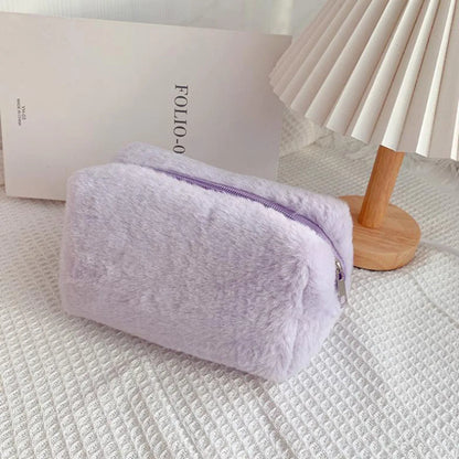 Classic Style Solid Color Cotton Plush Square Makeup Bags