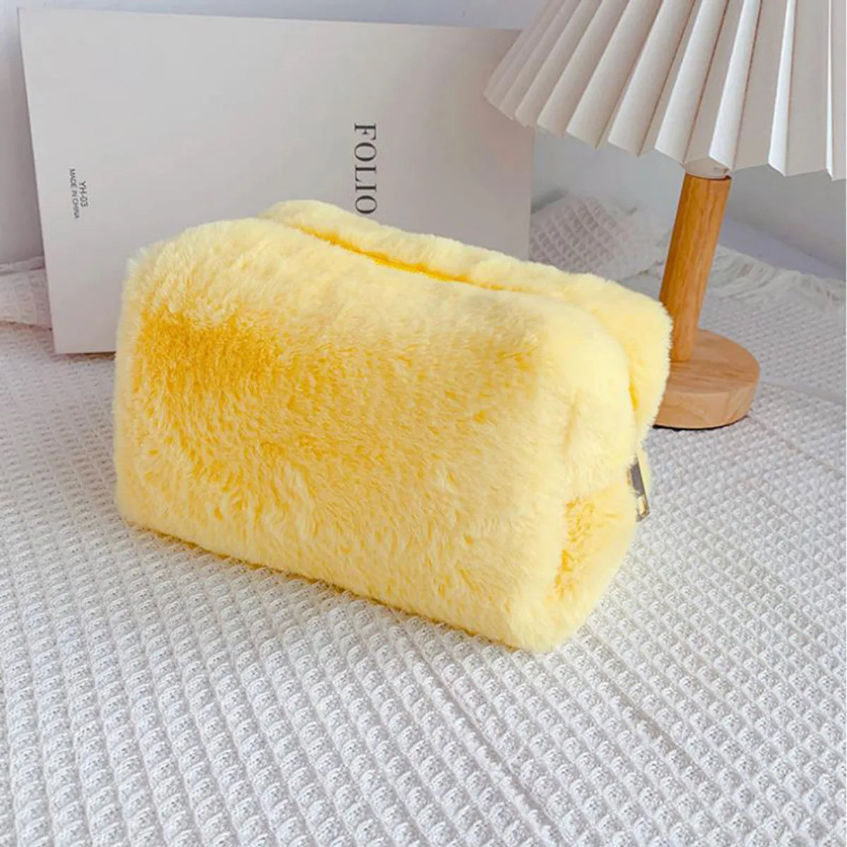 Classic Style Solid Color Cotton Plush Square Makeup Bags